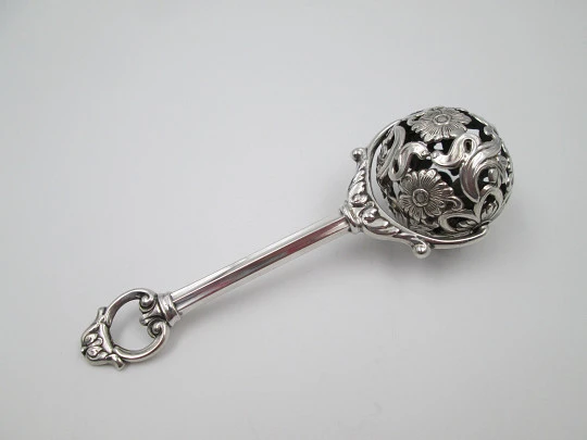 Pedro Duran baby rattle. 925 sterling silver. Flowers & vegetable motifs. 1990's