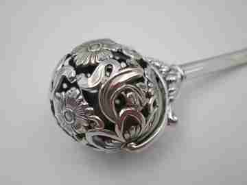 Pedro Duran baby rattle. 925 sterling silver. Flowers & vegetable motifs. 1990's