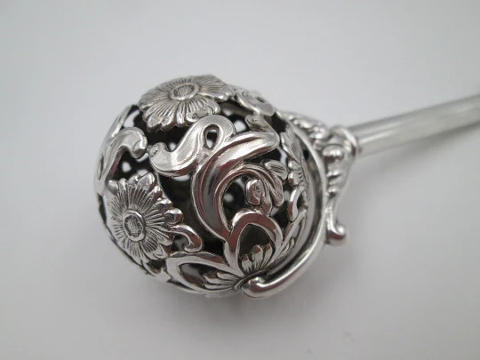 Pedro Duran baby rattle. 925 sterling silver. Flowers & vegetable motifs. 1990's