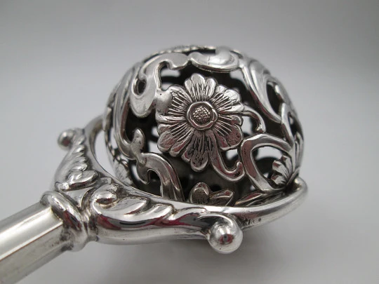 Pedro Duran baby rattle. 925 sterling silver. Flowers & vegetable motifs. 1990's