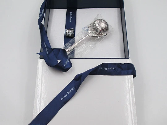 Pedro Duran baby rattle. 925 sterling silver. Flowers & vegetable motifs. Box. 1990's