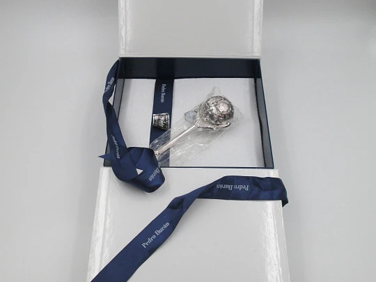 Pedro Duran baby rattle. 925 sterling silver. Flowers & vegetable motifs. Box. 1990's