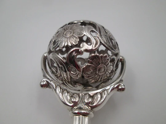 Pedro Duran baby rattle. 925 sterling silver. Flowers & vegetable motifs. Box. 1990's