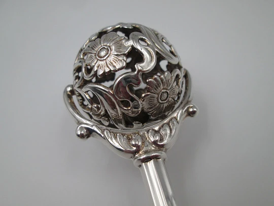 Pedro Duran baby rattle. 925 sterling silver. Flowers & vegetable motifs. Spain. 1990's