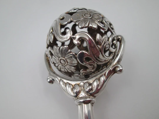 Pedro Duran baby rattle. 925 sterling silver. Flowers & vegetable motifs. Spain. 1990's