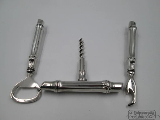 Pedro Duran bar set. 925 sterling silver. Corkscrews & bottle openers. 1990's