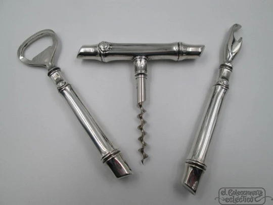 Pedro Duran bar set. 925 sterling silver. Corkscrews & bottle openers. 1990's