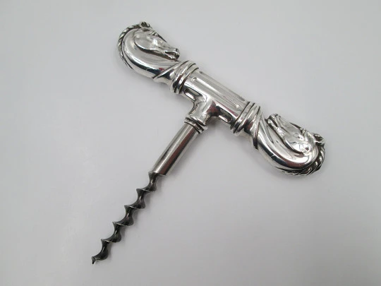 Pedro Duran corkscrew. 925 sterling silver. Horses busts motif. 1990's. Spain