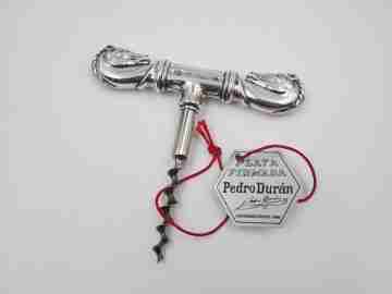 Pedro Duran corkscrew. 925 sterling silver. Horses busts motif. 1990's. Spain