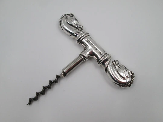 Pedro Duran corkscrew. 925 sterling silver. Horses busts motif. 1990's. Spain