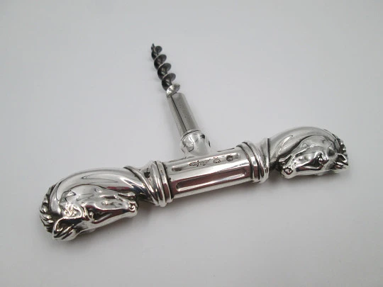 Pedro Duran corkscrew. 925 sterling silver. Horses busts motif. 1990's. Spain