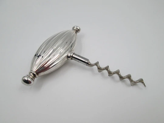 Pedro Duran corkscrew. 925 sterling silver. Ribbed design. Box. 1990's. Spain