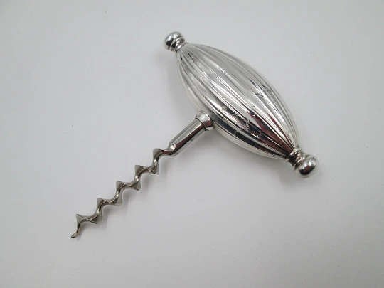 Pedro Duran corkscrew. 925 sterling silver. Ribbed design. Box. 1990's. Spain