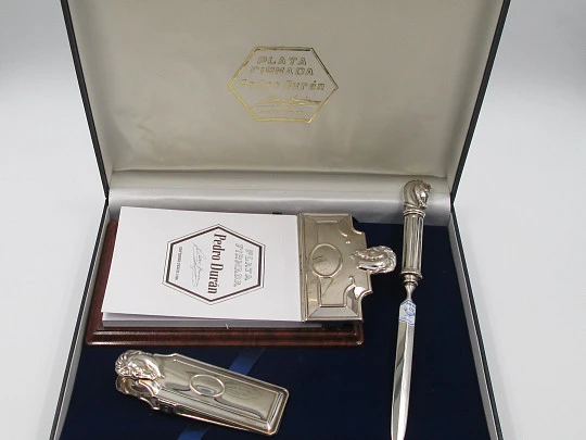 Pedro Duran desk set. Sterling silver. Notebook, letter opener & paper clip