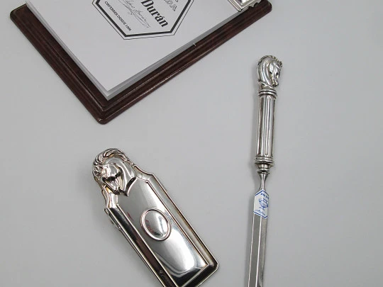 Pedro Duran desk set. Sterling silver. Notebook, letter opener & paper clip