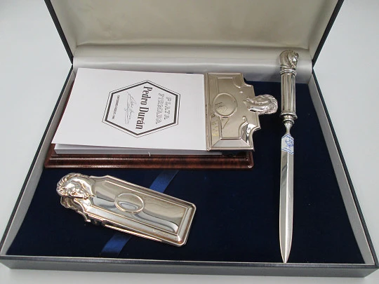 Pedro Duran desk set. Sterling silver. Notebook, letter opener & paper clip