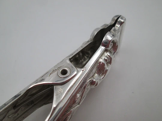 Pedro Duran ornate ice tongs. Sterling silver. Plant motifs, ram and claws. 1990's. Spain