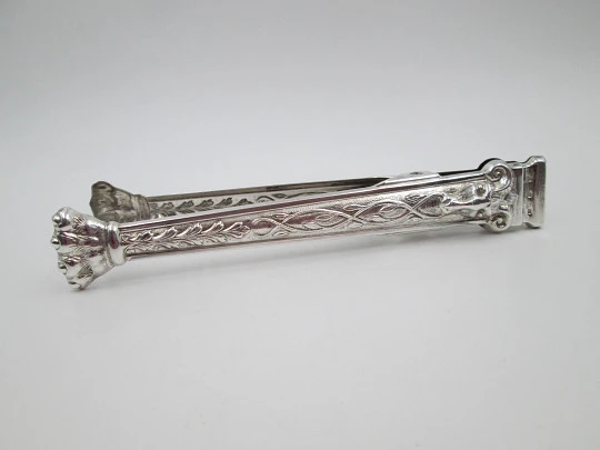 Pedro Duran ornate ice tongs. Sterling silver. Plant motifs, ram and claws. 1990's. Spain