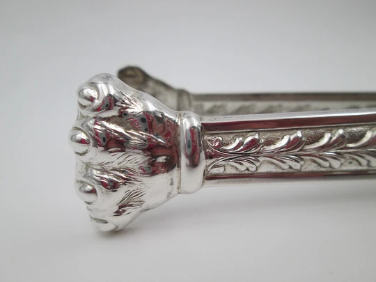 Pedro Duran ornate ice tongs. Sterling silver. Plant motifs, ram and claws. 1990's. Spain