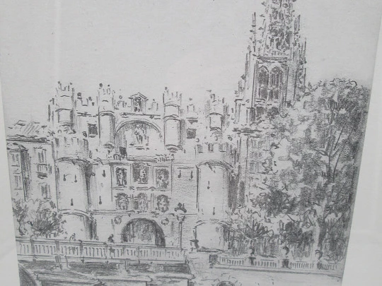 Pedro Saiz pen and ink drawing picture. Arch of Santa María (Burgos). 1990's