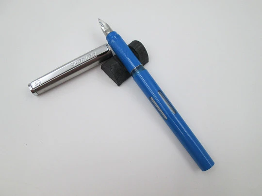 Pelikan Pelikano P450 fountain pen. Stainless steel & blue plastic. Cartridge. 1980's