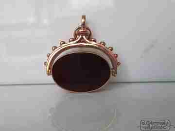 Pendant pocket watch chain. 9 karat gold and bicolor stone