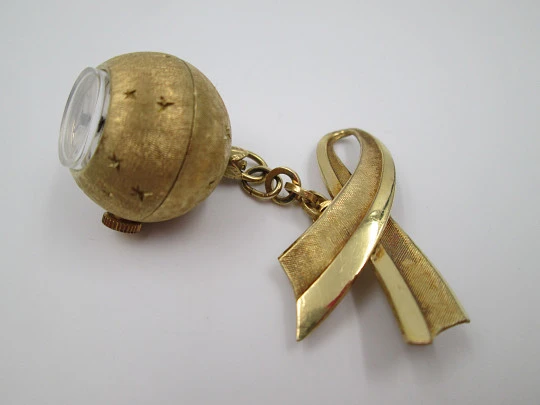 Pendant watch Gessner. Gold plated. Ball & loop brooch. 1960's. Manual wind