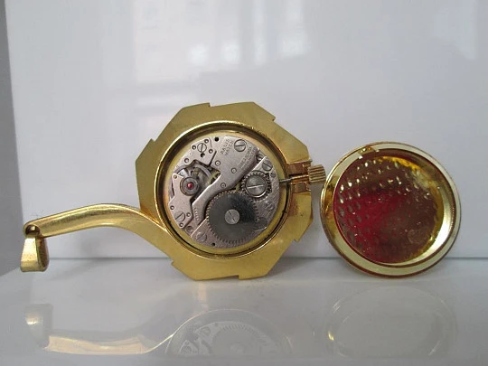 Pendant watch Lucerne. Golden metal. Black / red enamel. 1960's