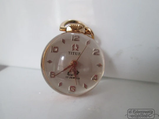 Pendant watch Titus. 18K gold. 1960's. Stem-wind. Transparent ball