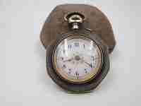 Pendant watch. Iron & gold plated. 1890's. Stem-wind. Pin-set. Porcelain dial