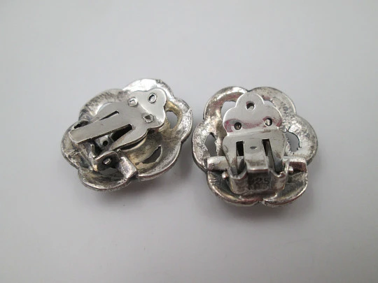 Pendientes clip mujer. Plata de ley 925, piedras negras y marquesitas. 1960