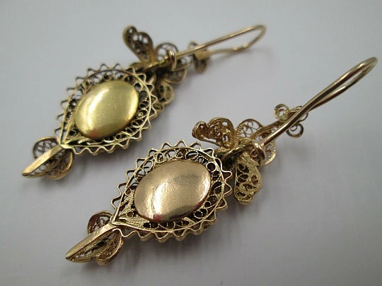 Pendientes filigrana mujer. Oro 18 quilates y turquesas. Relicario. 1910