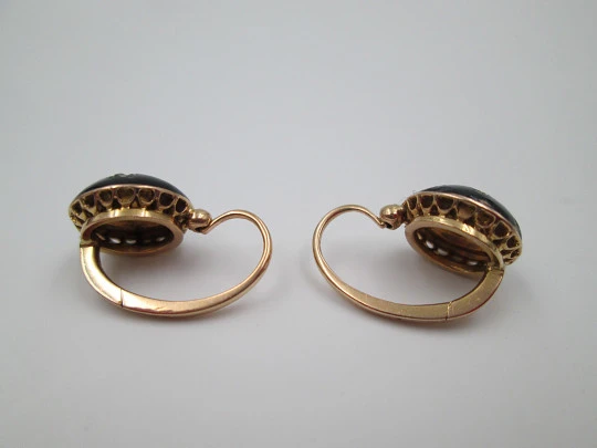 Pendientes oro 18k. Esmalte negro y diamantes talla antigua. 1900