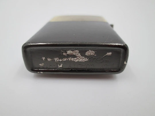 Penguin petrol pocket lighter. Golden and black brass. Ford T car motif. Japan. 1980's