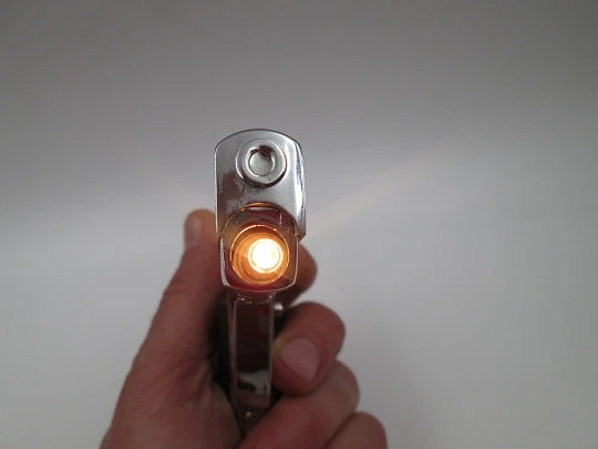 Penguin pocket petrol lighter. Aurora 45 pistol. Silver plated metal & black resin. Box. 1960's Penguin pocket petrol lighter. Aurora 45 pistol. Silver plated metal & black resin. Box. 1960's