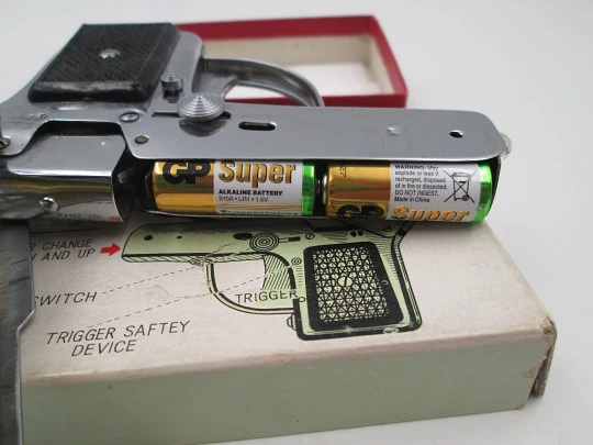 Penguin pocket petrol lighter. Aurora 45 pistol. Silver plated metal & black resin. Box. 1960's Penguin pocket petrol lighter. Aurora 45 pistol. Silver plated metal & black resin. Box. 1960's