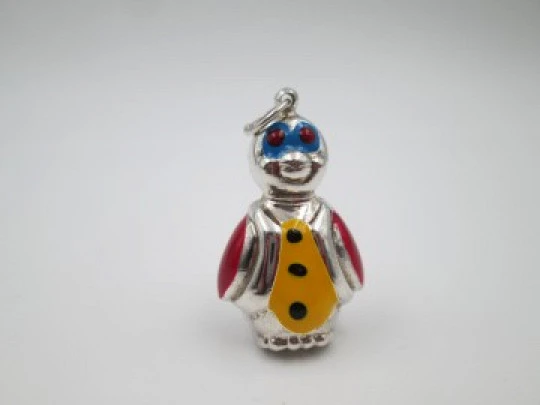 Penguin women's pendant. Sterling silver and colours enamel. Ring top. 1990's