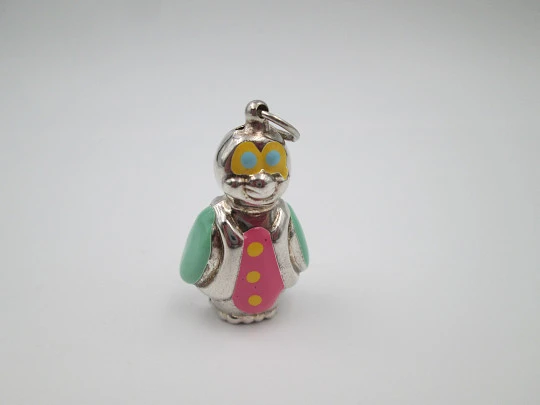 Penguin women's pendant. Sterling silver and colours enamel. Ring top. 1990's