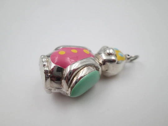 Penguin women's pendant. Sterling silver and colours enamel. Ring top. 1990's