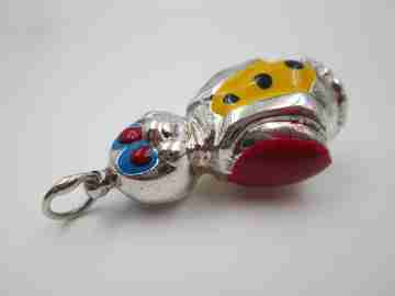 Penguin women's pendant. Sterling silver and colours enamel. Ring top. 1990's