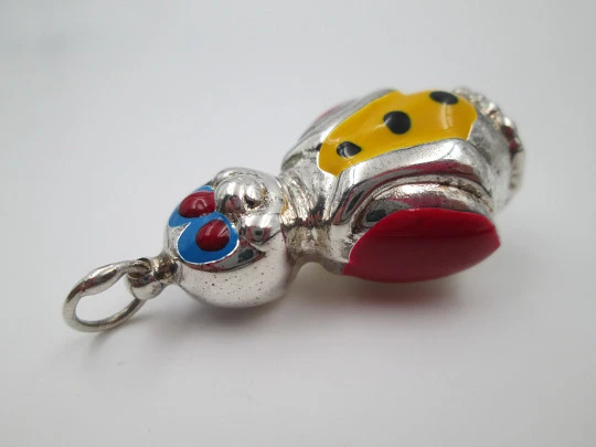 Penguin women's pendant. Sterling silver and colours enamel. Ring top. 1990's