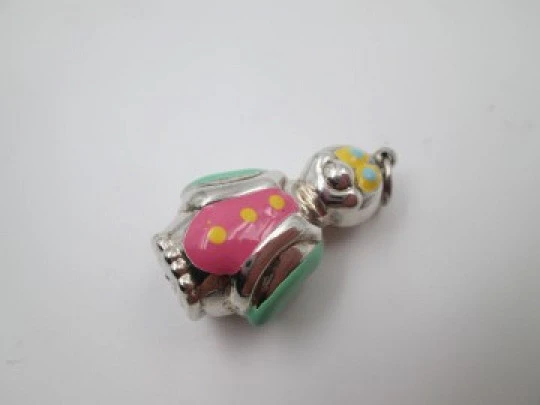 Penguin women's pendant. Sterling silver and colours enamel. Ring top. 1990's