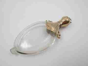 Perfumador mujer. Oro amarillo 14k y cristal. Siglo XIX. Grabados florales