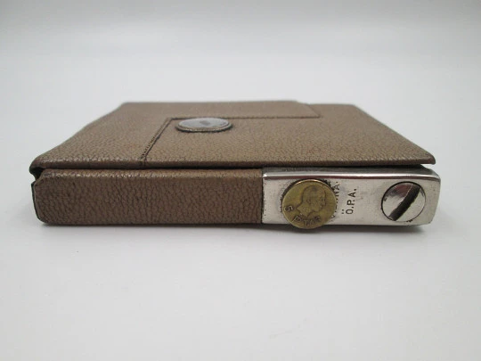 Petrol wick lighter with cigarette case. Silver plated and brown leather. Austria. 1950's Petrol wick lighter with cigarette case. Silver plated and brown leather. Austria. 1950's