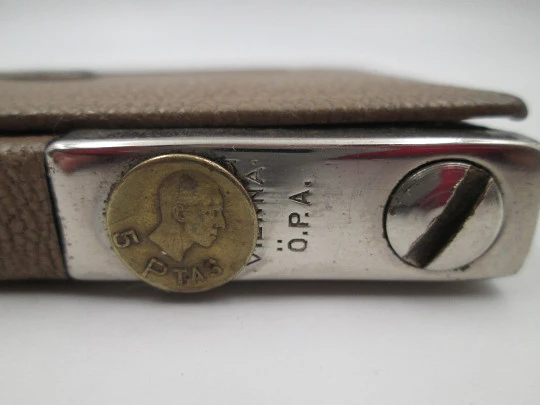 Petrol wick lighter with cigarette case. Silver plated and brown leather. Austria. 1950's Petrol wick lighter with cigarette case. Silver plated and brown leather. Austria. 1950's
