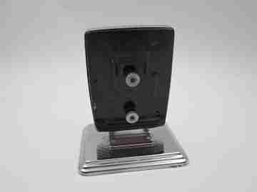 Petrus office desk perpetual calendar. Silver plated metal & black lacquer. 1970's. Spain