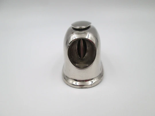 Pfeilring Solingen art deco cigar cutter. Silver plated metal. Ribbed motifs. 1930's. Germany