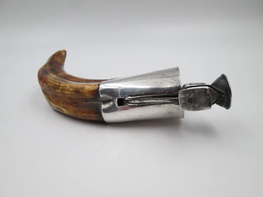 Pfeilring Solingen desk cigar cutter. Horn handle & nickel plated steel. 1940's. Germany Pfeilring Solingen desk cigar cutter. Horn handle & nickel plated steel. 1940's. Germany