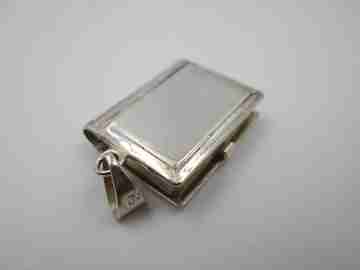 Photo frame pendant. Sterling silver. Leaves & hearts. Book shape. 1990's