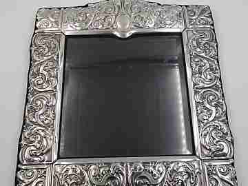 Photo frame. Embossed sterling silver. Scrolls & vegetable motifs. 1970's